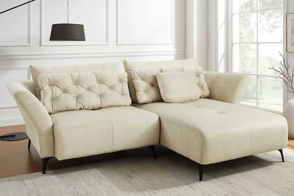 Riess-Ambiente Samt Möbel|Xxl Sofa > Modernes Ecksofa MARRAKESCH 265cm beige Samt 3-Sitzer inkl. Kissen Ottomane rechts