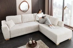 Riess-Ambiente Ecksofa > Modernes Ecksofa NORWAY 250cm beige Chenille Schlafsofa mit Stauraum inkl. Kissen