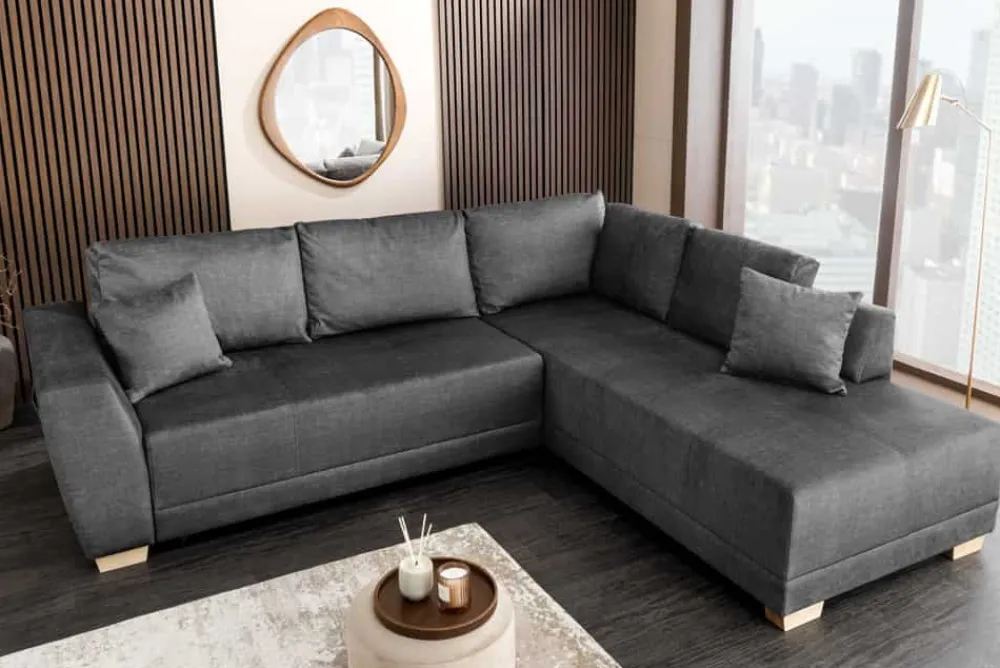 Riess-Ambiente Ecksofa > Modernes Ecksofa NORWAY 250cm grau Vogue Velours Samt Schlafsofa mit Stauraum
