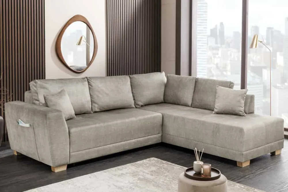 Riess-Ambiente Ecksofa > Modernes Ecksofa NORWAY 250cm taupe Vogue Velours Samt Schlafsofa mit Stauraum