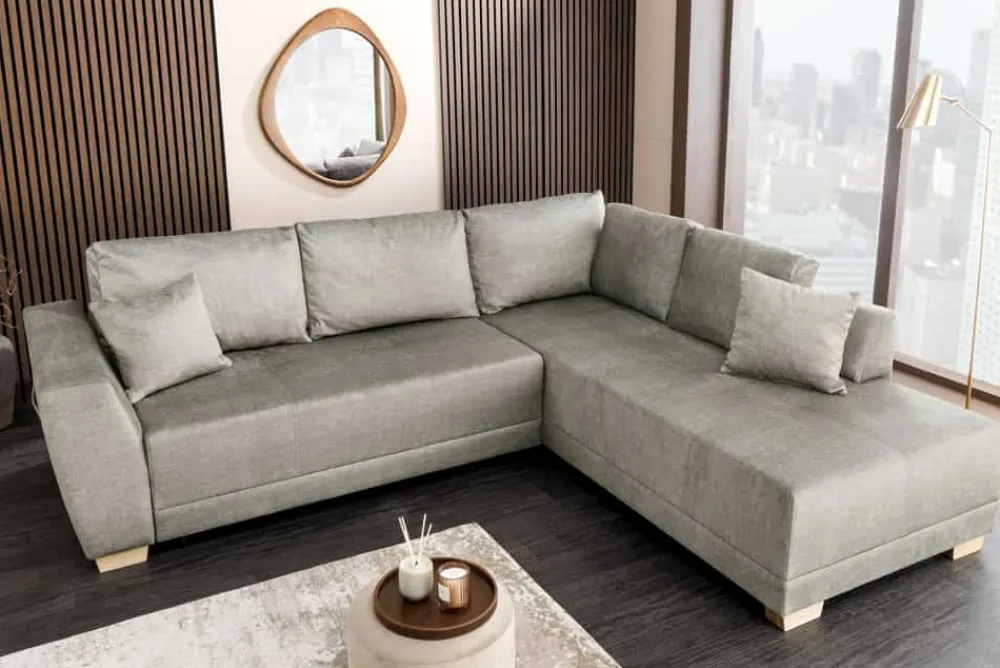 Riess-Ambiente Ecksofa > Modernes Ecksofa NORWAY 250cm taupe Vogue Velours Samt Schlafsofa mit Stauraum