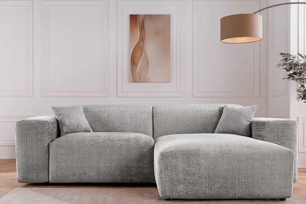 Riess-Ambiente Skandinavisch|Ecksofa > Modernes Ecksofa SIGNATUR 260cm grau Chenille Cremona beidseitig stellbar inkl. Kissen