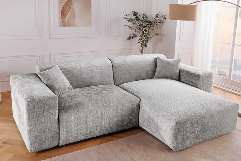 Riess-Ambiente Skandinavisch|Ecksofa > Modernes Ecksofa SIGNATUR 260cm grau Chenille Cremona beidseitig stellbar inkl. Kissen