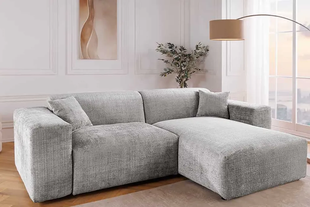 Riess-Ambiente Skandinavisch|Ecksofa > Modernes Ecksofa SIGNATUR 260cm grau Chenille Cremona beidseitig stellbar inkl. Kissen