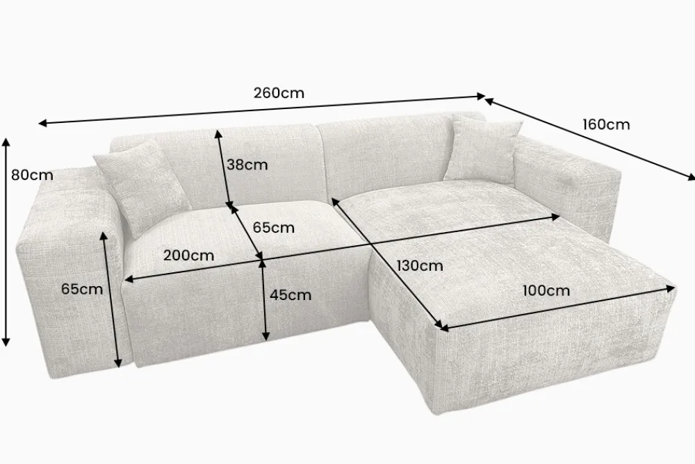 Riess-Ambiente Skandinavisch|Ecksofa > Modernes Ecksofa SIGNATUR 260cm beige Chenille Cremona beidseitig stellbar inkl. Kissen