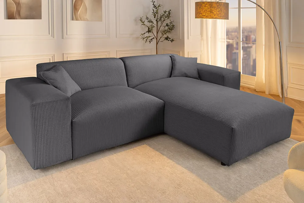 Riess-Ambiente Skandinavisch|Ecksofa > Modernes Ecksofa SIGNATUR 260cm anthrazit Cord beidseitig stellbar inkl. Kissen