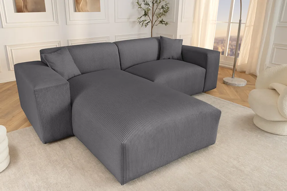 Riess-Ambiente Skandinavisch|Ecksofa > Modernes Ecksofa SIGNATUR 260cm anthrazit Cord beidseitig stellbar inkl. Kissen