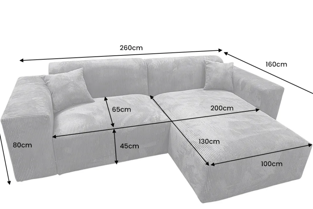 Riess-Ambiente Skandinavisch|Ecksofa > Modernes Ecksofa SIGNATUR 260cm anthrazit Cord beidseitig stellbar inkl. Kissen