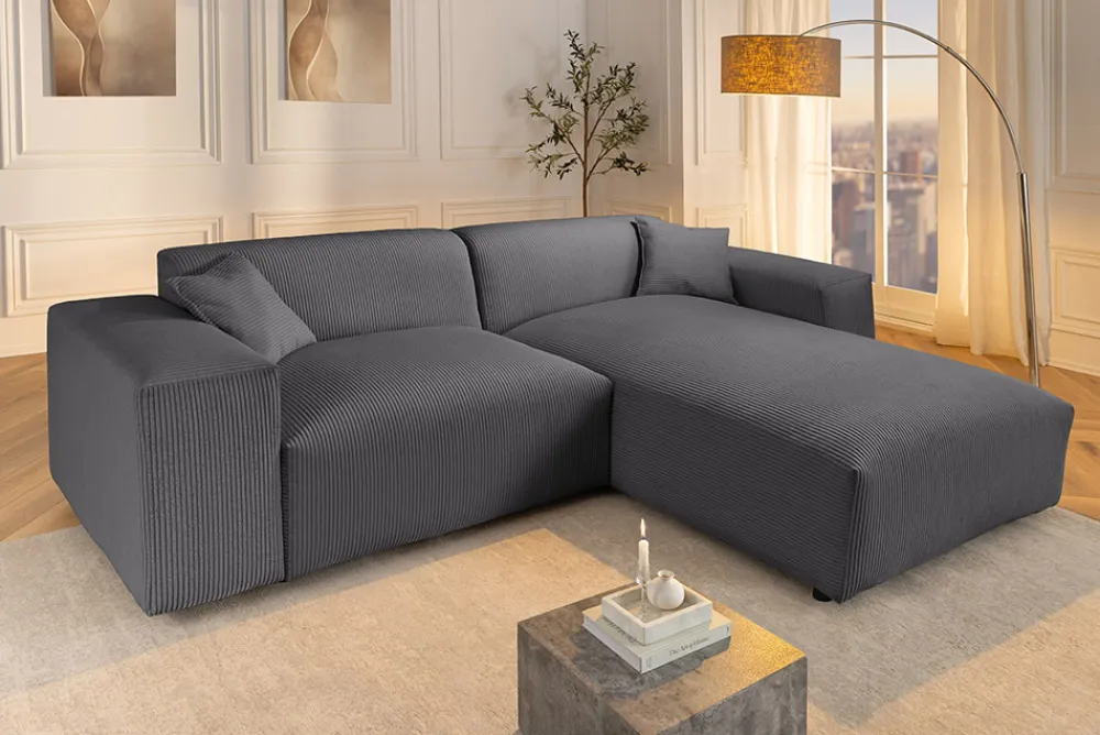Riess-Ambiente Skandinavisch|Ecksofa > Modernes Ecksofa SIGNATUR 260cm anthrazit Cord beidseitig stellbar inkl. Kissen