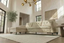 Riess-Ambiente Skandinavisch|Retro Möbel > Modernes Ecksofa STOCKHOLM 220cm beige cozy Veloursstrickstoff Federkern 3-Sitzer-Sofa