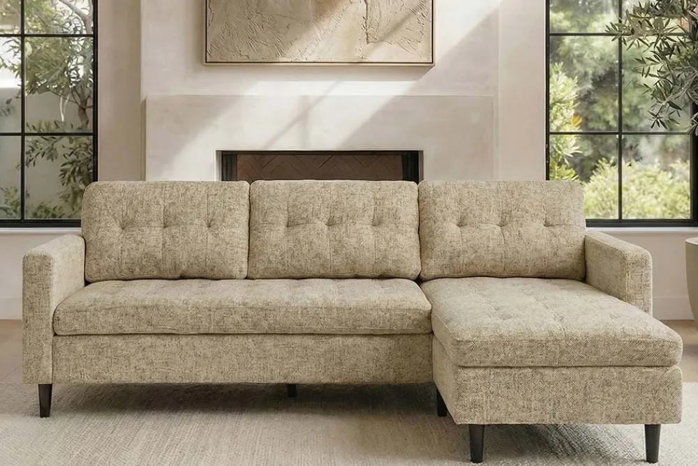 Riess-Ambiente Skandinavisch|Retro Möbel > Modernes Ecksofa STOCKHOLM 220cm beige cozy Veloursstrickstoff Federkern 3-Sitzer-Sofa