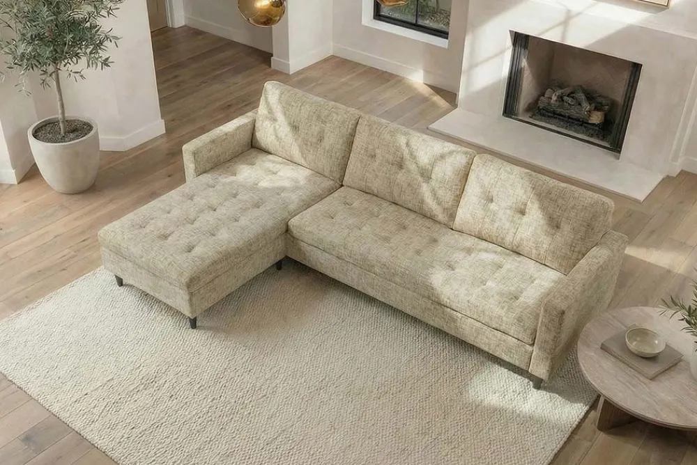 Riess-Ambiente Skandinavisch|Retro Möbel > Modernes Ecksofa STOCKHOLM 220cm beige cozy Veloursstrickstoff Federkern 3-Sitzer-Sofa
