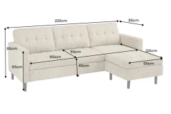 Riess-Ambiente Skandinavisch|Retro Möbel > Modernes Ecksofa STOCKHOLM 220cm grau cozy Veloursstrickstoff Federkern 3-Sitzer-Sofa