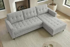 Riess-Ambiente Skandinavisch|Retro Möbel > Modernes Ecksofa STOCKHOLM 220cm grau cozy Veloursstrickstoff Federkern 3-Sitzer-Sofa