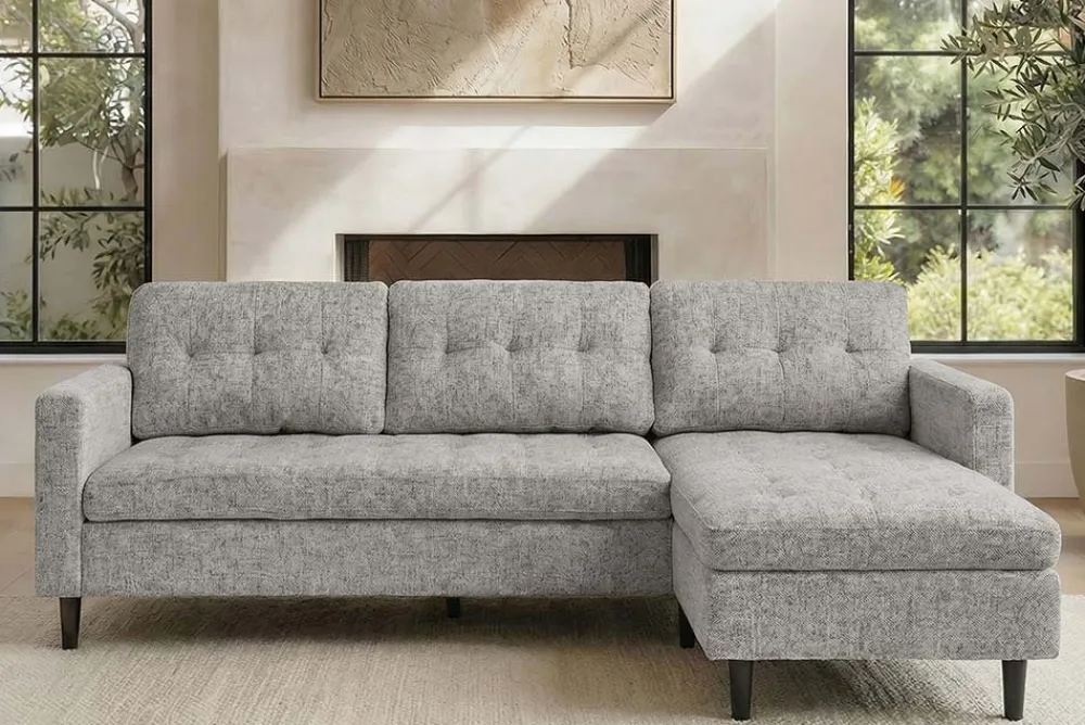 Riess-Ambiente Skandinavisch|Retro Möbel > Modernes Ecksofa STOCKHOLM 220cm grau cozy Veloursstrickstoff Federkern 3-Sitzer-Sofa