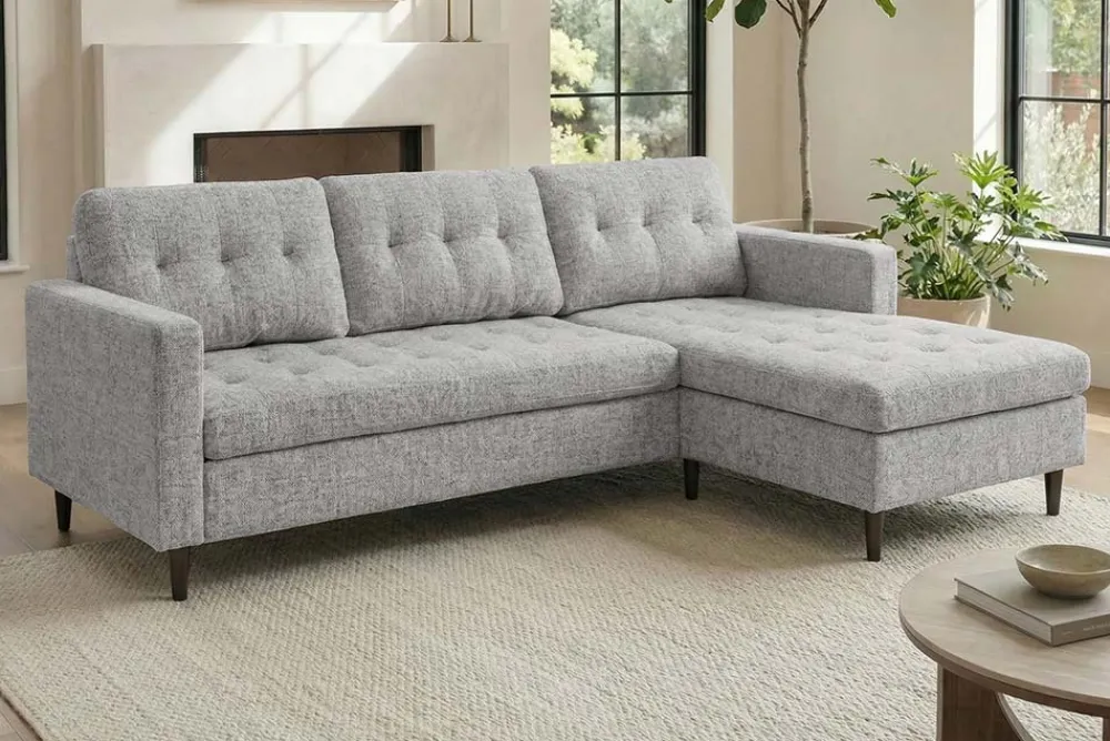 Riess-Ambiente Skandinavisch|Retro Möbel > Modernes Ecksofa STOCKHOLM 220cm grau cozy Veloursstrickstoff Federkern 3-Sitzer-Sofa
