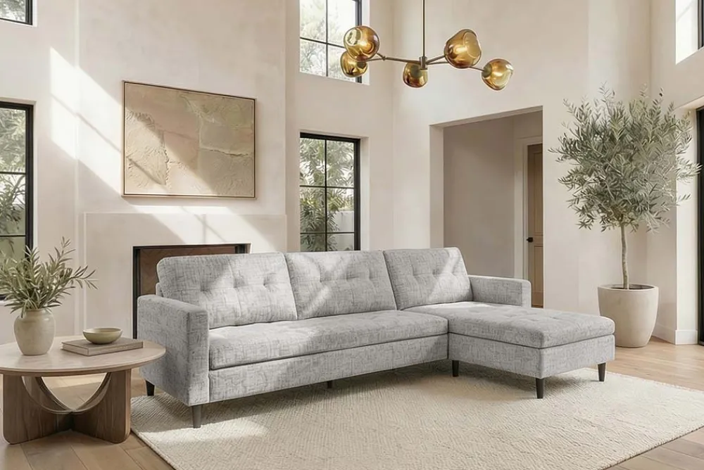 Riess-Ambiente Skandinavisch|Retro Möbel > Modernes Ecksofa STOCKHOLM 220cm grau cozy Veloursstrickstoff Federkern 3-Sitzer-Sofa