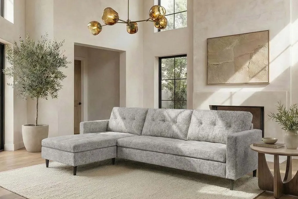 Riess-Ambiente Skandinavisch|Retro Möbel > Modernes Ecksofa STOCKHOLM 220cm grau cozy Veloursstrickstoff Federkern 3-Sitzer-Sofa