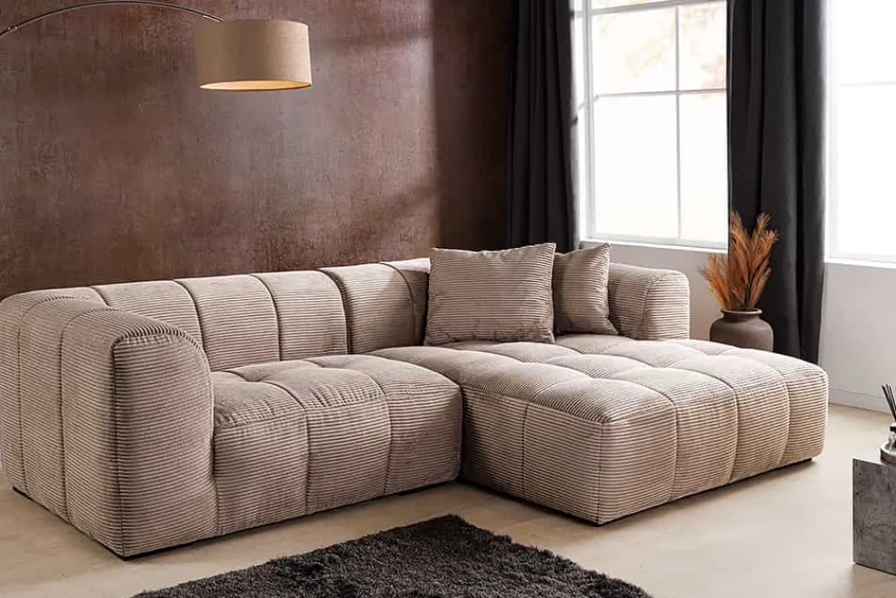 Riess-Ambiente Skandinavisch|Ecksofa > Modernes Ecksofa ZERO GRAVITY 240cm greige Cord 3-Sitzer Couch L-Form