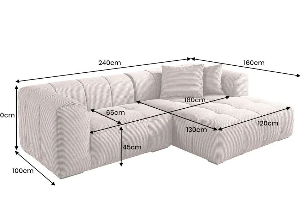 Riess-Ambiente Skandinavisch|Ecksofa > Modernes Ecksofa ZERO GRAVITY 240cm greige Cord 3-Sitzer Couch L-Form