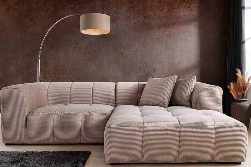 Riess-Ambiente Skandinavisch|Ecksofa > Modernes Ecksofa ZERO GRAVITY 240cm greige Cord 3-Sitzer Couch L-Form