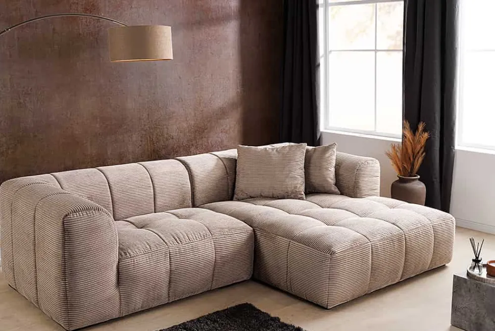 Riess-Ambiente Skandinavisch|Ecksofa > Modernes Ecksofa ZERO GRAVITY 240cm greige Cord 3-Sitzer Couch L-Form