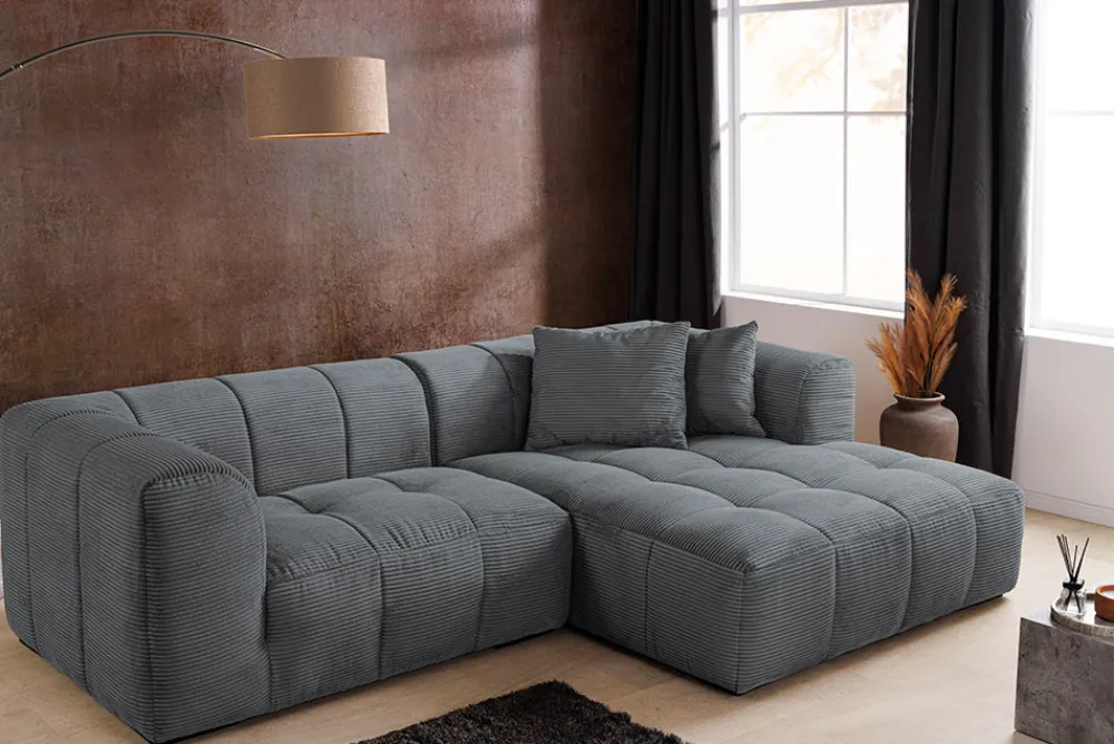 Riess-Ambiente Skandinavisch|Ecksofa > Modernes Ecksofa ZERO GRAVITY 240cm dunkelgrau Cord 3-Sitzer Couch L-Form