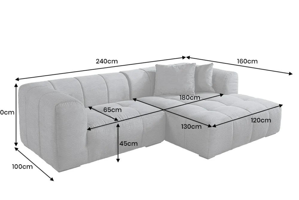 Riess-Ambiente Skandinavisch|Ecksofa > Modernes Ecksofa ZERO GRAVITY 240cm dunkelgrau Cord 3-Sitzer Couch L-Form