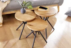 Riess-Ambiente Beistelltische|Mehr... > Modernes 3er Set Beistelltische FACTORY 40cm natur Wildeiche Massivholz rund schwarz Metall