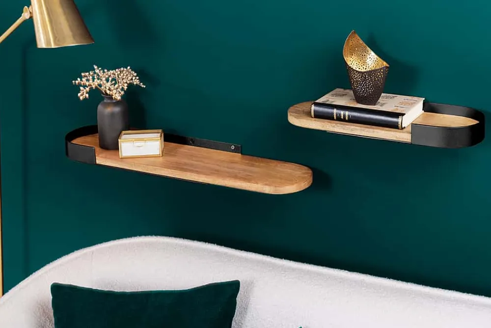 Riess-Ambiente Industrial Loft|Mehr... > Modernes 2er Set Wandregal PURE NATURE 60cm schwarz Mangoholz massiv Metall handmade