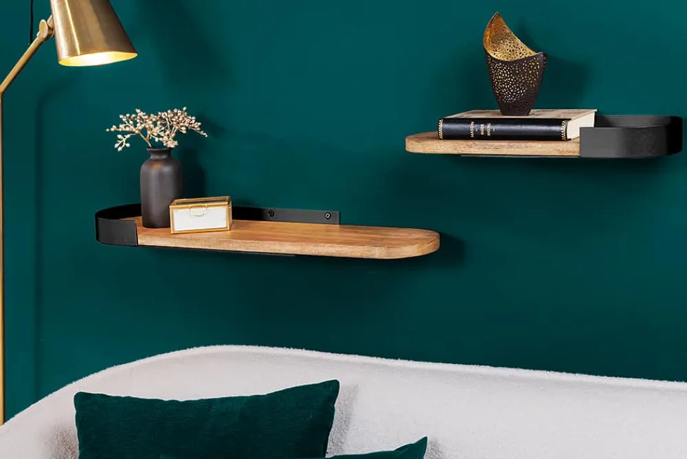 Riess-Ambiente Industrial Loft|Mehr... > Modernes 2er Set Wandregal PURE NATURE 60cm schwarz Mangoholz massiv Metall handmade