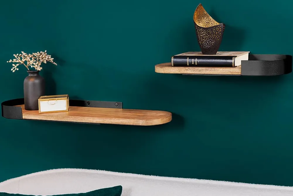 Riess-Ambiente Industrial Loft|Mehr... > Modernes 2er Set Wandregal PURE NATURE 60cm schwarz Mangoholz massiv Metall handmade