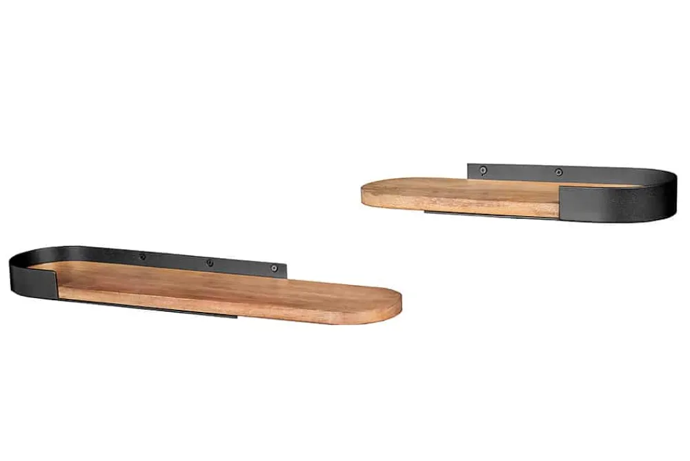 Riess-Ambiente Industrial Loft|Mehr... > Modernes 2er Set Wandregal PURE NATURE 60cm schwarz Mangoholz massiv Metall handmade