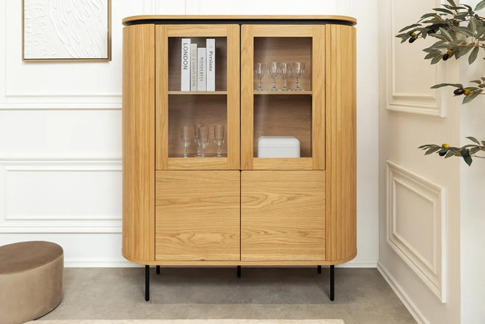 Riess-Ambiente Skandinavisch|Highboards > Modernes Highboard ATELIER 140cm natur Eiche schwarz Metall sechs Fächer