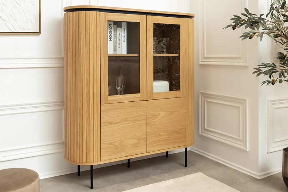 Riess-Ambiente Skandinavisch|Highboards > Modernes Highboard ATELIER 140cm natur Eiche schwarz Metall sechs Fächer
