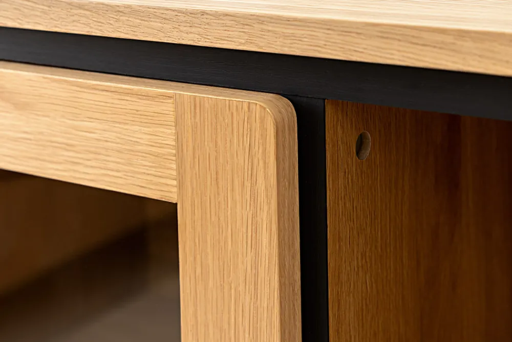 Riess-Ambiente Skandinavisch|Highboards > Modernes Highboard ATELIER 140cm natur Eiche schwarz Metall sechs Fächer