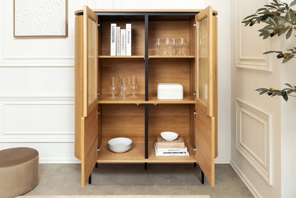 Riess-Ambiente Skandinavisch|Highboards > Modernes Highboard ATELIER 140cm natur Eiche schwarz Metall sechs Fächer
