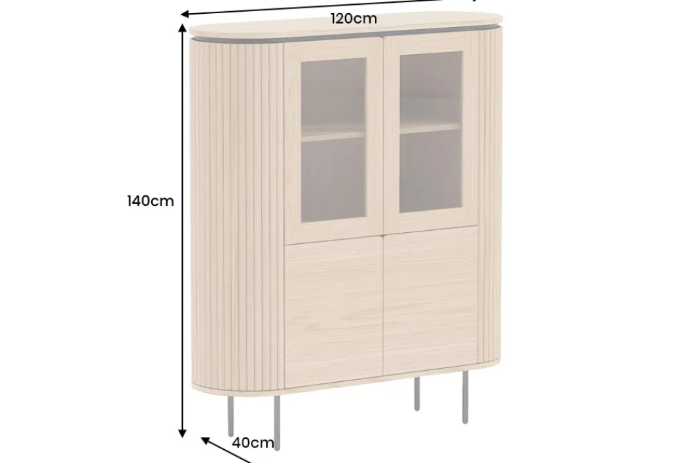 Riess-Ambiente Skandinavisch|Highboards > Modernes Highboard ATELIER 140cm natur Eiche schwarz Metall sechs Fächer