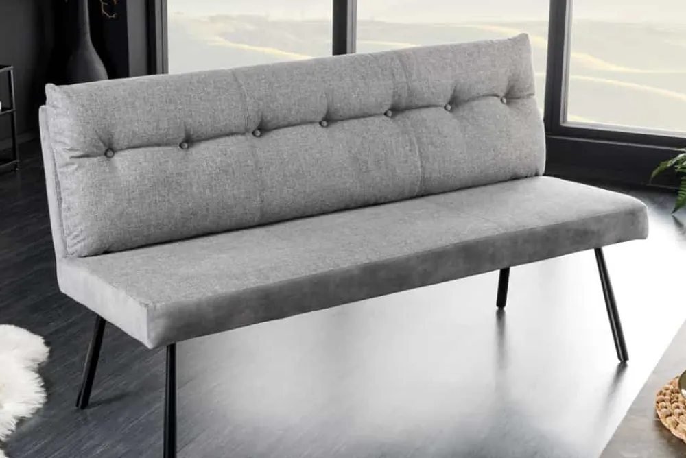 Riess-Ambiente Sitzbänke|Samt Möbel > Moderne Sitzbank BIG GEORGE 160cm grau Samt Strukturstoff Taschenfederkern Metall