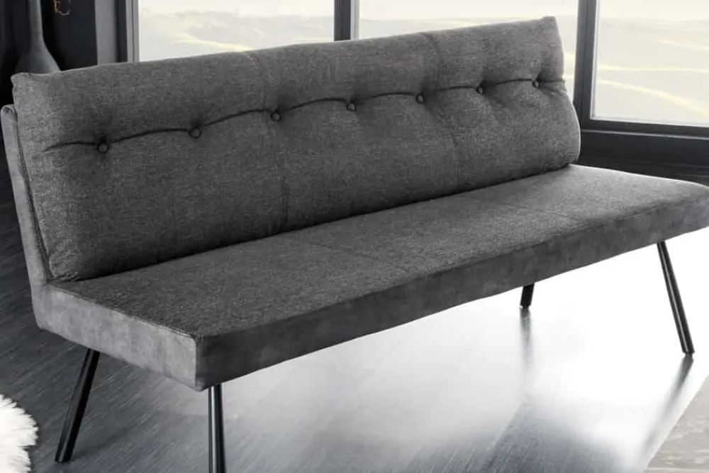 Riess-Ambiente Sitzbänke|Samt Möbel > Moderne Sitzbank BIG GEORGE 160cm anthrazit Samt Strukturstoff Taschenfederkern schwarz
