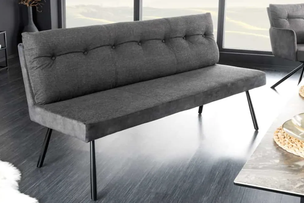 Riess-Ambiente Sitzbänke|Samt Möbel > Moderne Sitzbank BIG GEORGE 160cm anthrazit Samt Strukturstoff Taschenfederkern schwarz