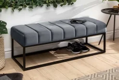 Riess-Ambiente Sitzbänke|Samt Möbel > Moderne Sitzbank PETIT BEAUTÉ 110cm silbergrau Samt schwarzes Gestell