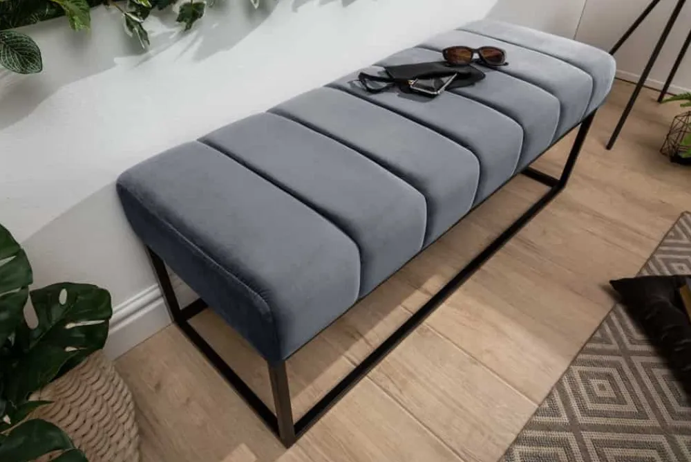 Riess-Ambiente Sitzbänke|Samt Möbel > Moderne Sitzbank PETIT BEAUTÉ 110cm silbergrau Samt schwarzes Gestell