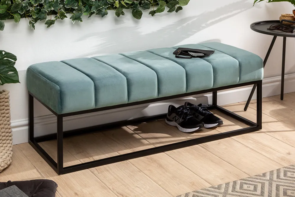 Riess-Ambiente Sitzbänke|Samt Möbel > Moderne Sitzbank PETIT BEAUTÉ 110cm salbei mint Samt schwarzes Gestell