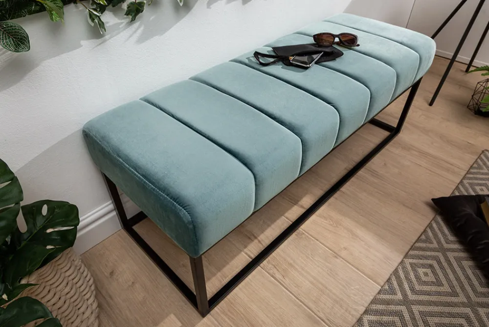 Riess-Ambiente Sitzbänke|Samt Möbel > Moderne Sitzbank PETIT BEAUTÉ 110cm salbei mint Samt schwarzes Gestell