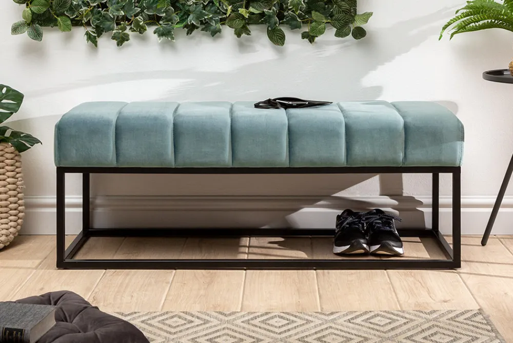 Riess-Ambiente Sitzbänke|Samt Möbel > Moderne Sitzbank PETIT BEAUTÉ 110cm salbei mint Samt schwarzes Gestell