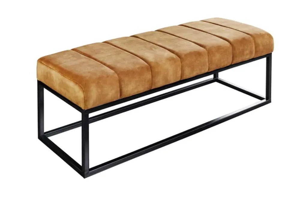 Riess-Ambiente Sitzbänke|Samt Möbel > Moderne Sitzbank PETIT BEAUTÉ 110cm senfgelb Samt schwarzes Metallgestell