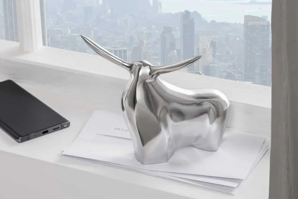 Riess-Ambiente Dekoration > Moderne Skulptur BIG BULL silber Aluminium Dekoration Stierfigur Briefbeschwerer