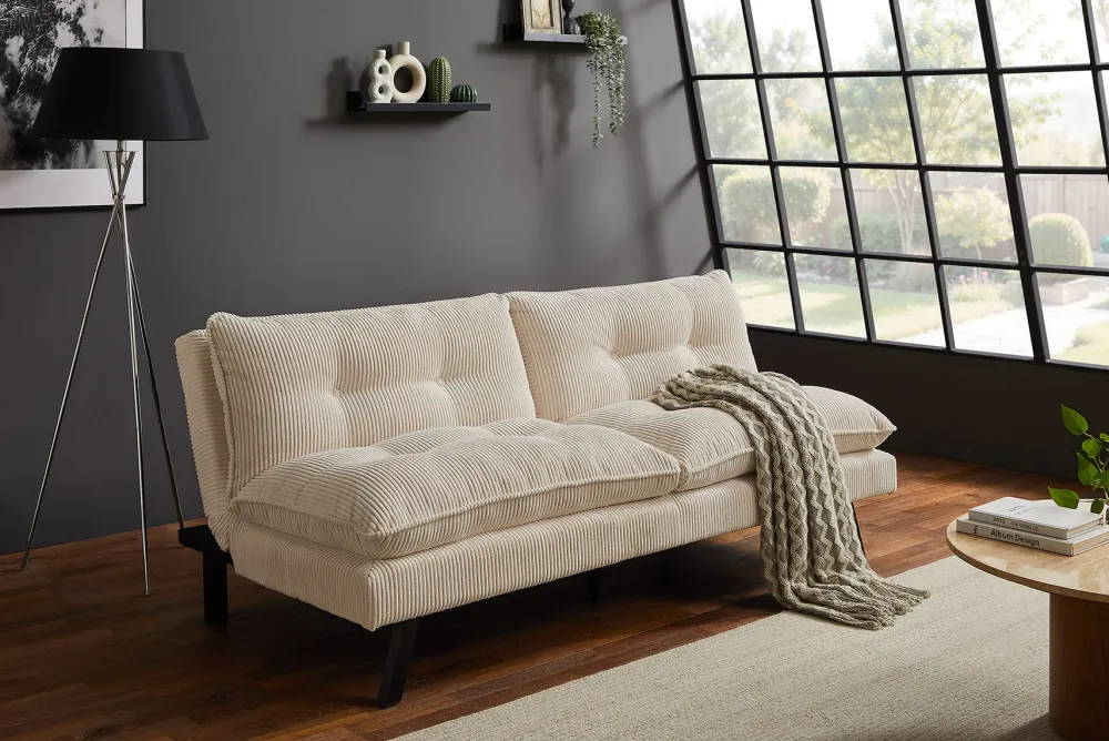 Riess-Ambiente 3-Sitzer Sofa > Modernes Schlafsofa COCOONING 190cm beige Cord 3-Sitzer Couch