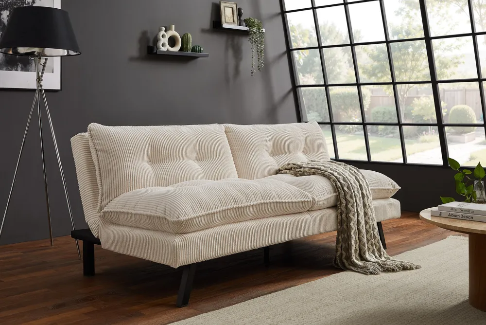 Riess-Ambiente 3-Sitzer Sofa > Modernes Schlafsofa COCOONING 190cm beige Cord 3-Sitzer Couch